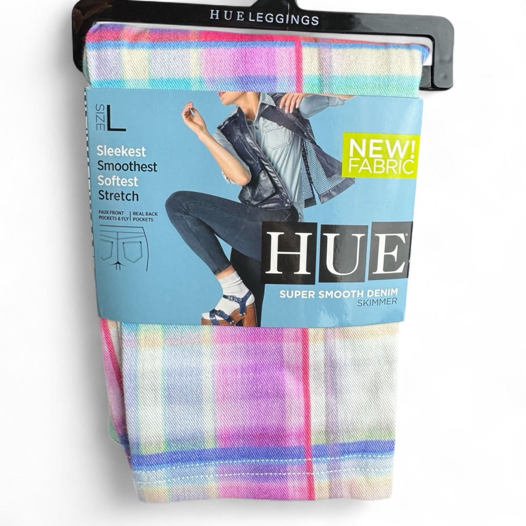 Hue Denim Skimmer Leggings Super Smooth Womens L Pink Plaid New